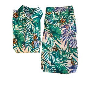 Guess Boys Size 6 Green Tropical Teddy Bear Cargo Short And Shirt Set Casual